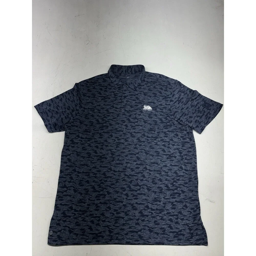 Adidas Polo Shirt Mens L PGA WEST California Blue Camo Print Golf Stretch Tech